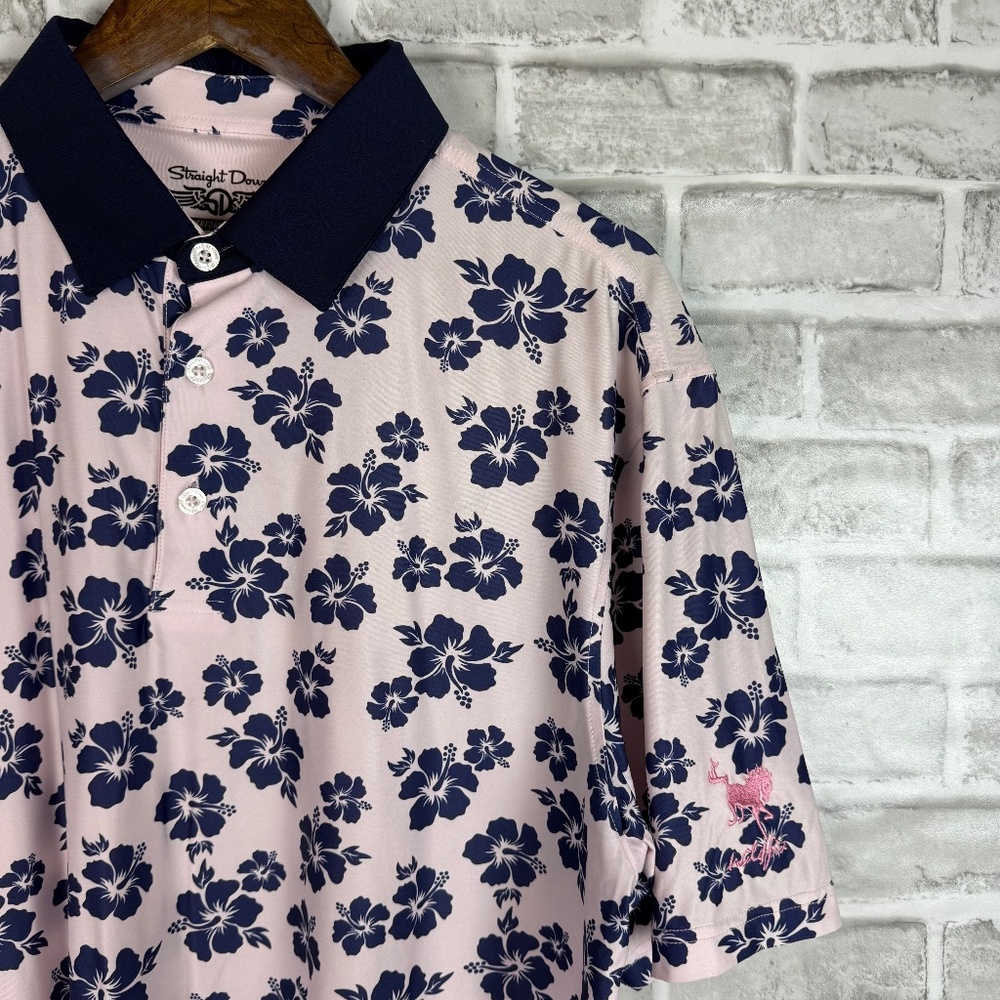 Straight Down x Wildfire GC Light Pink Floral AOP Performance Golf Polo  Large